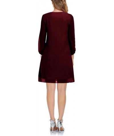 Women's 3/4 Split Sleeve Loose Party Cocktail Evening Chiffon Dress Burgundy $18.14 Dresses