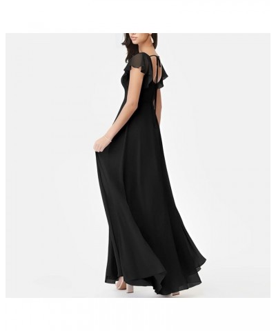 Chiffon Bridesmaid Dresses Ruched A-Line Wedding Party Summer Evening Dresses Floor-Length with Slit Black $26.80 Dresses