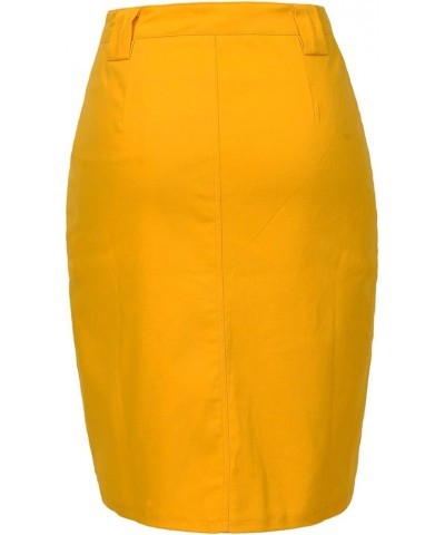 Women's Midi Knee Length Workout Cotton Pencil Skirts with Front Pockets and Slit Yellow $20.39 Skirts