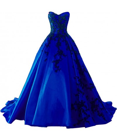 Gothic Black Satin Lace V Neck A Line Long Prom Corset Wedding Dresses Black Royal Blue $67.52 Dresses