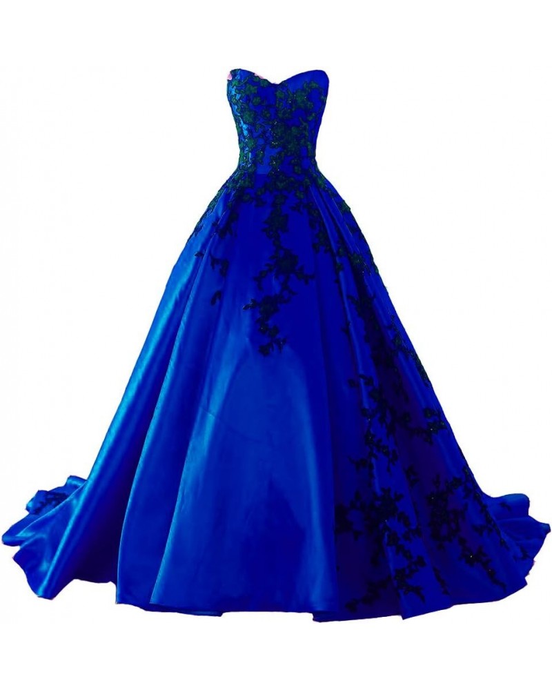 Gothic Black Satin Lace V Neck A Line Long Prom Corset Wedding Dresses Black Royal Blue $67.52 Dresses