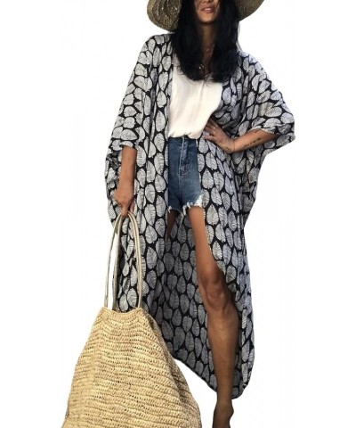 Women's Summer Long Kimono Swimsuit Cover Up Floral Print Cardigan Beach Coverups for Women Rm-30 $15.29 Swimsuits