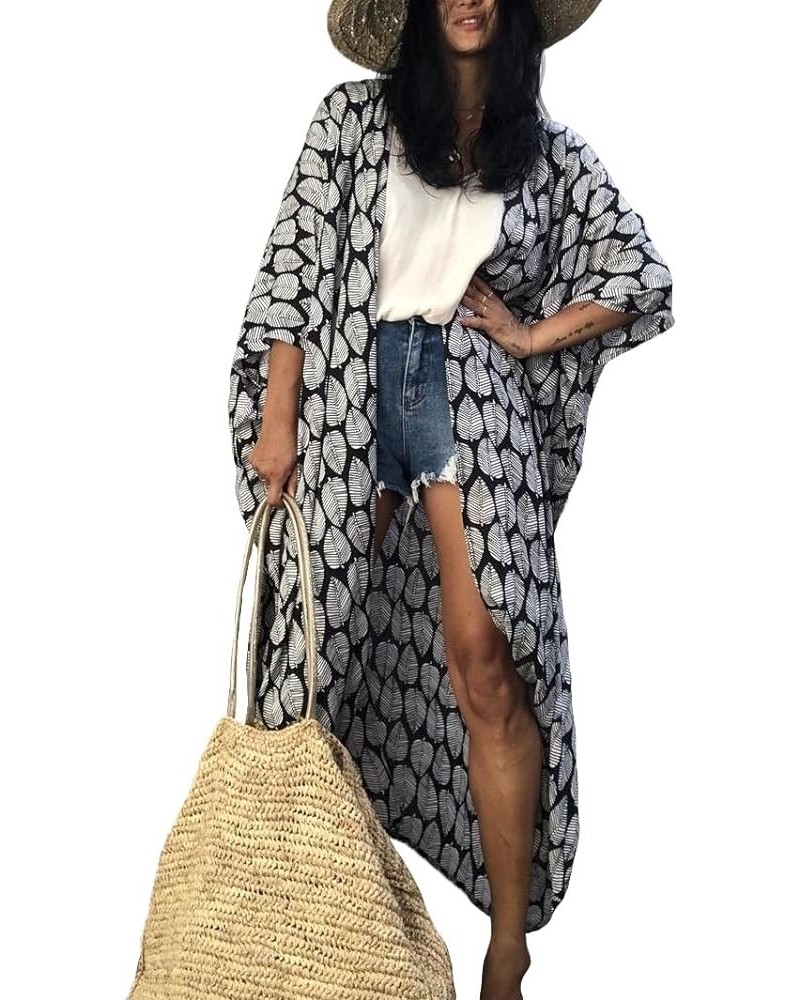 Women's Summer Long Kimono Swimsuit Cover Up Floral Print Cardigan Beach Coverups for Women Rm-30 $15.29 Swimsuits