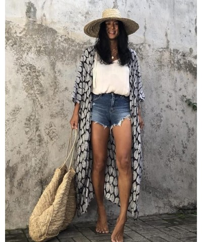 Women's Summer Long Kimono Swimsuit Cover Up Floral Print Cardigan Beach Coverups for Women Rm-30 $15.29 Swimsuits