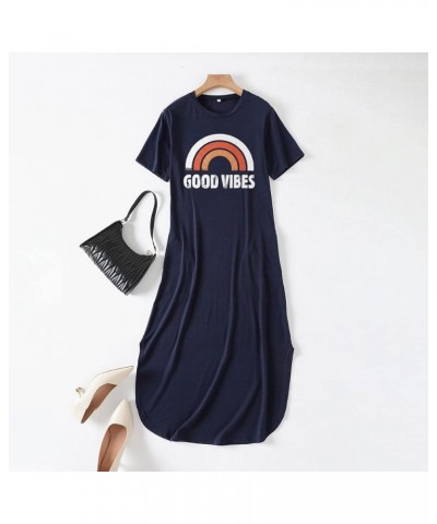 Good Vibes Rainbow Graphic Dress Womens Sleeveless Pocket Maxi Dress Hawaiian Beach Beach Tank Dress Short Sleeve-dark Blue $...