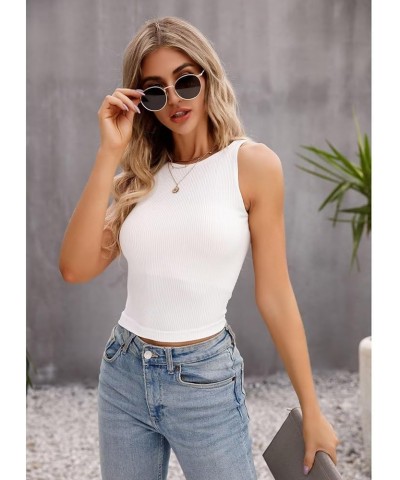 Tank Tops for Women Crop Top for Womens Ribbed Tank Tops Women's Halter Neck Casual Basic Tops White $10.00 Tops