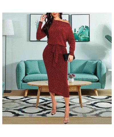 Sexy Sparkly Dress for Women Long Sleeve Deep V Neck Bodycon Elegant Club Midi Dresses 10751burgundy $18.01 Dresses