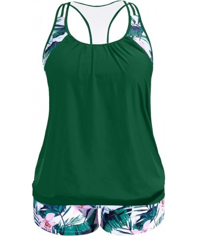 Plus Size Tankini Swimsuit for Women Two Piece Tummy Control Bathing Suit Blouson Racerback Tankini Top with Shorts Green $24...