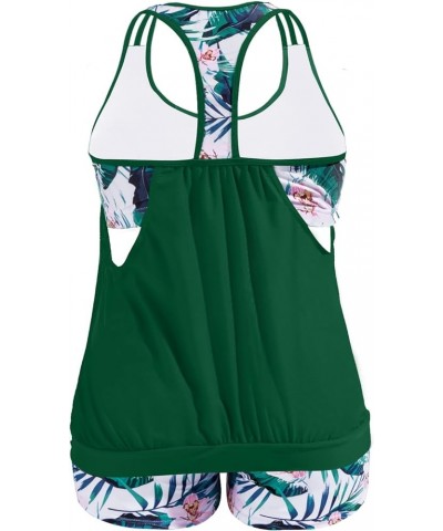 Plus Size Tankini Swimsuit for Women Two Piece Tummy Control Bathing Suit Blouson Racerback Tankini Top with Shorts Green $24...