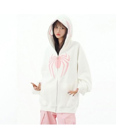 Y2k Spider Print Hoodies Hip Hop Zipper Long Sleeve Jacket Coats Harajuku Casual Loose Hooded Sweatshirt White 1 $15.12 Hoodi...