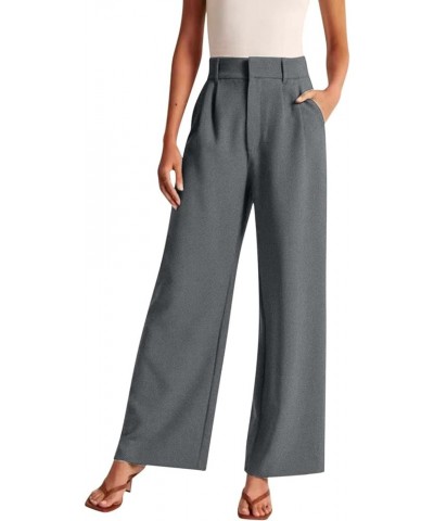 Solid Color Wide Leg Pants for Women Casual High Waisted Dress Pants Loose Fit Work Business Trousers Grey $10.62 Pants