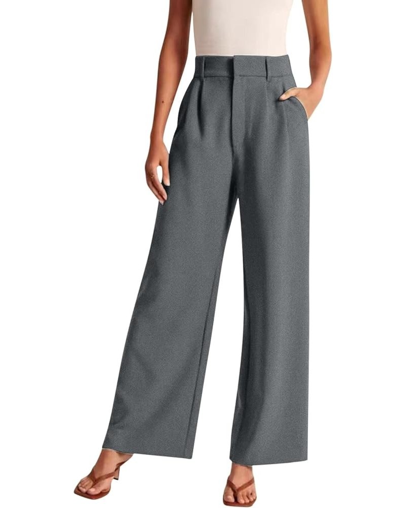 Solid Color Wide Leg Pants for Women Casual High Waisted Dress Pants Loose Fit Work Business Trousers Grey $10.62 Pants