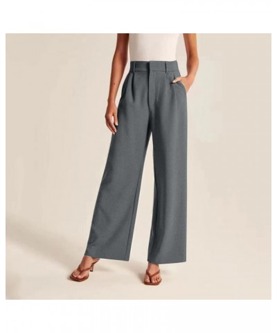 Solid Color Wide Leg Pants for Women Casual High Waisted Dress Pants Loose Fit Work Business Trousers Grey $10.62 Pants