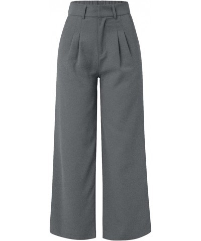 Solid Color Wide Leg Pants for Women Casual High Waisted Dress Pants Loose Fit Work Business Trousers Grey $10.62 Pants