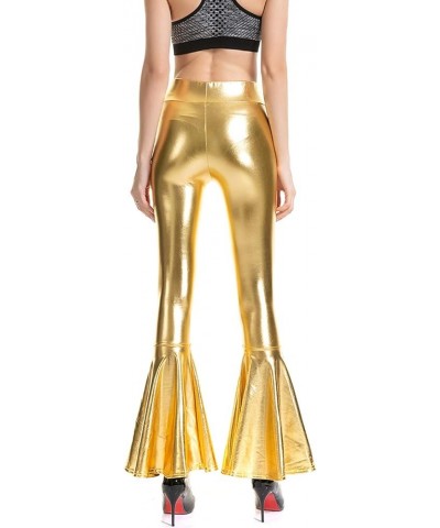 Shiny Metallic Flare Leggings for Women, Sexy High Waisted Bell Bottom Pants Stretch 70s Disco Yoga Trousers Gold $10.07 Legg...