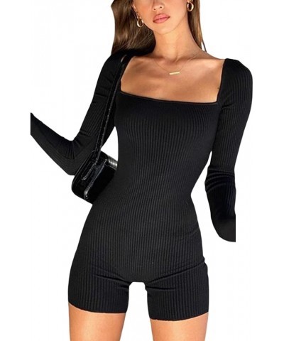 Women Short Sleeve Jumpsuit Sexy V-Neck Knitted Buttons Open Bodycon Bodysuit Overall Romper Summer Streetwear A2 Black $12.7...