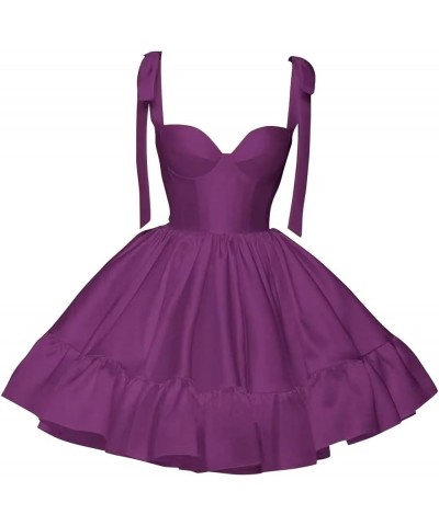 Satin Short Homecoming Dresses for Teens Spaghetti Strap A Line Ball Gown Ruched Formal Party Dress LNL0726 Light Purple $29....