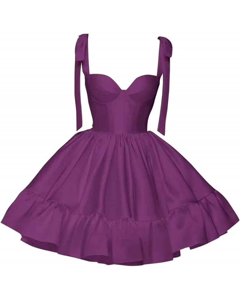 Satin Short Homecoming Dresses for Teens Spaghetti Strap A Line Ball Gown Ruched Formal Party Dress LNL0726 Light Purple $29....