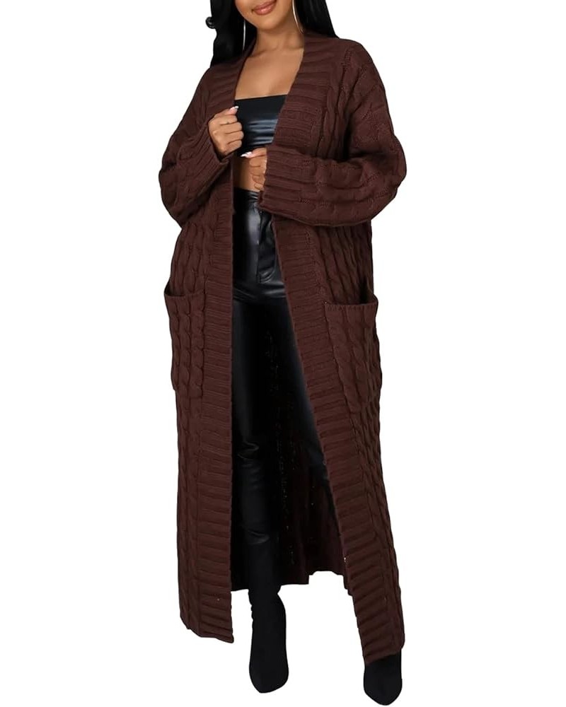 Women's Long Cardigan Sweater Open Front Solid Cable Knit Loose Thick Coat Warm Jacket Fall Winter Casual Outwear Coffee $14....