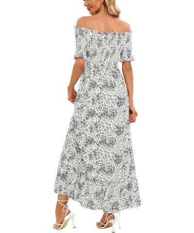 Women Off Shoulder Summer Boho Floral Dress Casual Smocked A-Line Tiered Maxi Dress White Black Flower $14.00 Dresses