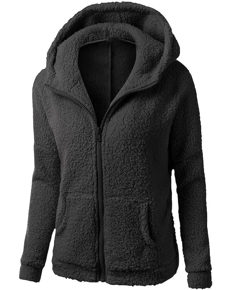 Women’s Zip Up Fleece Sweatshirts Plus Size Long Sleeve Hooded Tops Loose Fit Solid Casual Winter Sherpa Jackets 1 Black $10....