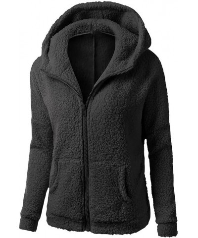 Women’s Zip Up Fleece Sweatshirts Plus Size Long Sleeve Hooded Tops Loose Fit Solid Casual Winter Sherpa Jackets 1 Black $10....