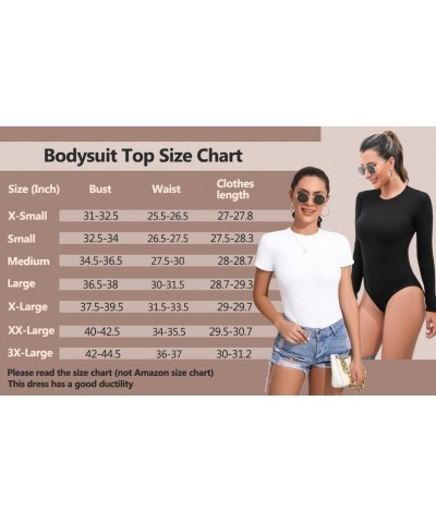 Women Long Sleeve Short Sleeve Bodysuit Round Neck Basic Ribbed T Shirts Dark Purple $9.43 Bodysuits