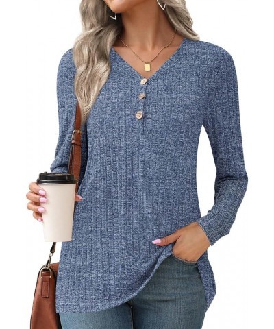 Womens 2024 Fall Winter Tunic Tops Long Sleeve Casual T-Shirts Soft Comfy Stripe Blouse Lightweight 1-vneck Dark Blue $12.99 ...