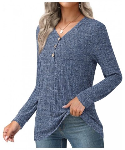 Womens 2024 Fall Winter Tunic Tops Long Sleeve Casual T-Shirts Soft Comfy Stripe Blouse Lightweight 1-vneck Dark Blue $12.99 ...