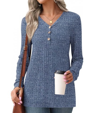 Womens 2024 Fall Winter Tunic Tops Long Sleeve Casual T-Shirts Soft Comfy Stripe Blouse Lightweight 1-vneck Dark Blue $12.99 ...