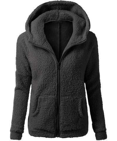 Women’s Zip Up Fleece Sweatshirts Plus Size Long Sleeve Hooded Tops Loose Fit Solid Casual Winter Sherpa Jackets 1 Black $10....