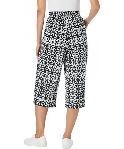 Women's Plus Size Elastic-Waist Knit Capri Pant Black Multi Tropicana $17.48 Pants