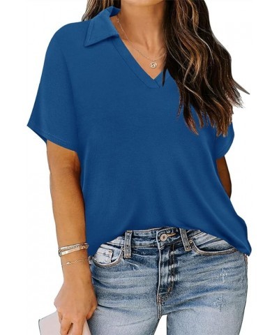 Plus Size Tops for Women Summer Button Short Sleeve Shirts Ruffle Blouse Tunics (XL-5XL) 3976-blue $12.96 Blouses