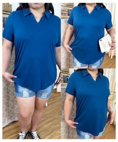 Plus Size Tops for Women Summer Button Short Sleeve Shirts Ruffle Blouse Tunics (XL-5XL) 3976-blue $12.96 Blouses