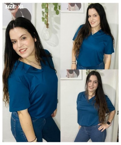 Plus Size Tops for Women Summer Button Short Sleeve Shirts Ruffle Blouse Tunics (XL-5XL) 3976-blue $12.96 Blouses