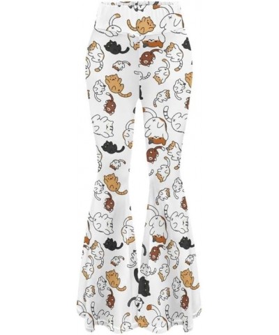 Women's High Waist Cow Print Flared Leg Leggings Plus Size, Cartoon Cats Dogs Bell Bottom Yoga Pants Trousers Cats Kitty $16....