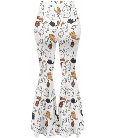 Women's High Waist Cow Print Flared Leg Leggings Plus Size, Cartoon Cats Dogs Bell Bottom Yoga Pants Trousers Cats Kitty $16....