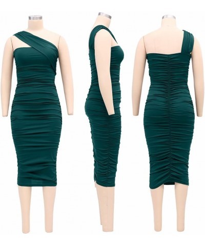 Women's One Shoulder Ruched Bodycon Midi Dress Sexy Sleeveless Club Party Cocktail Long Dresses Green $17.39 Dresses