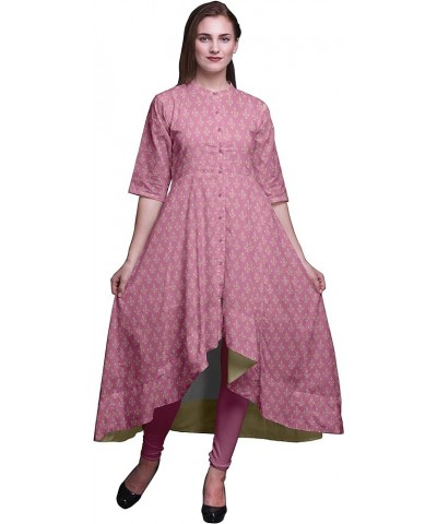 Anarkali Dress For Women Mandarin Collar Indian Kurtis Asymmetrical Kurta Wear Long Indian Kurti Light Pink2 $21.07 Tops