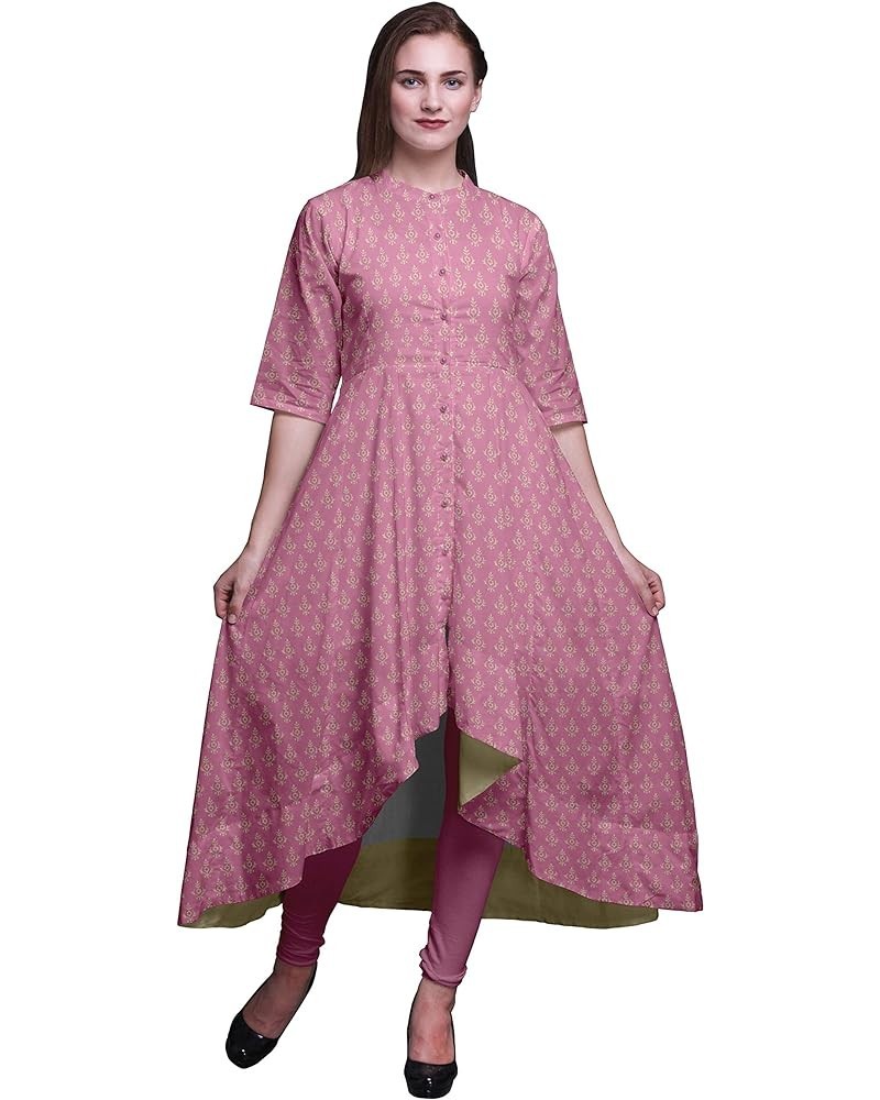 Anarkali Dress For Women Mandarin Collar Indian Kurtis Asymmetrical Kurta Wear Long Indian Kurti Light Pink2 $21.07 Tops