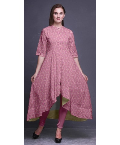 Anarkali Dress For Women Mandarin Collar Indian Kurtis Asymmetrical Kurta Wear Long Indian Kurti Light Pink2 $21.07 Tops