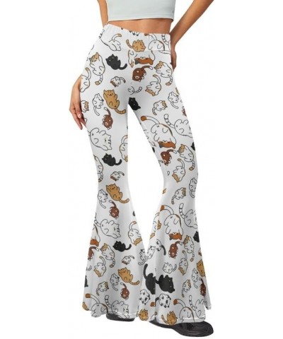 Women's High Waist Cow Print Flared Leg Leggings Plus Size, Cartoon Cats Dogs Bell Bottom Yoga Pants Trousers Cats Kitty $16....