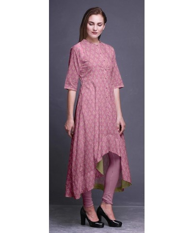 Anarkali Dress For Women Mandarin Collar Indian Kurtis Asymmetrical Kurta Wear Long Indian Kurti Light Pink2 $21.07 Tops