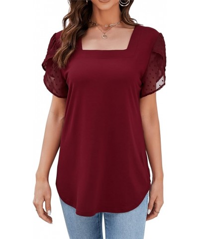 St. Jubileens Women's Plus Size Tunic Tops Square Neck Petal Short Sleeve Loose Casual Blouse Tops Red $12.75 Tops