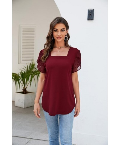 St. Jubileens Women's Plus Size Tunic Tops Square Neck Petal Short Sleeve Loose Casual Blouse Tops Red $12.75 Tops