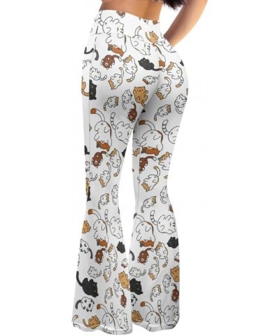 Women's High Waist Cow Print Flared Leg Leggings Plus Size, Cartoon Cats Dogs Bell Bottom Yoga Pants Trousers Cats Kitty $16....