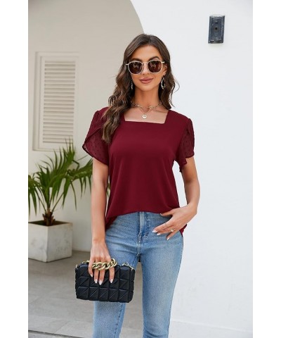 St. Jubileens Women's Plus Size Tunic Tops Square Neck Petal Short Sleeve Loose Casual Blouse Tops Red $12.75 Tops