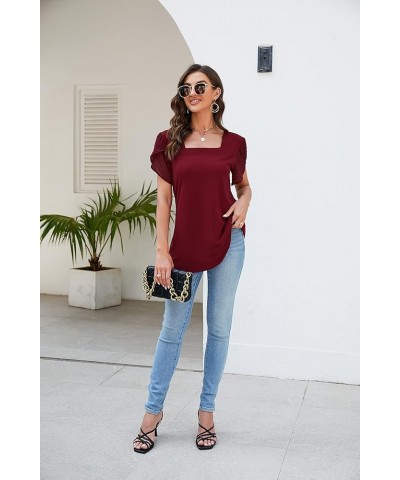 St. Jubileens Women's Plus Size Tunic Tops Square Neck Petal Short Sleeve Loose Casual Blouse Tops Red $12.75 Tops