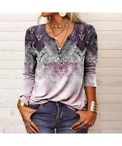 Spring Tops for Women 2024 Trendy V Neck Long Sleeve Shirts Plus Size Tunics Ladies Dressy Casual Blouses Boho F Pink $8.97 Tops