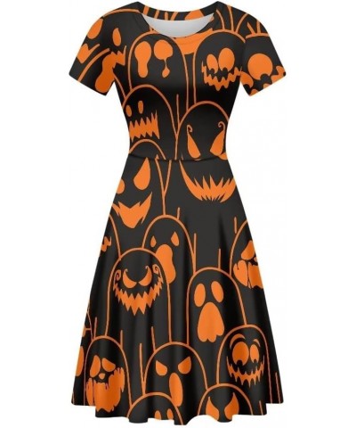 Womens Short Sleeve Casual A-Line Dress Cute Pretty Pullover Flared Party Dress Orange Black Ghost Halloween $10.91 Dresses